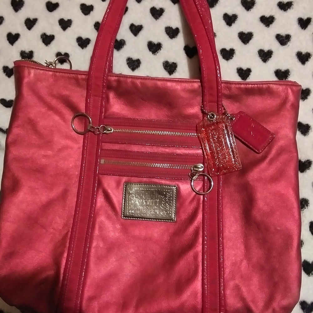 Metallic pink coach leather tote bag. Like new